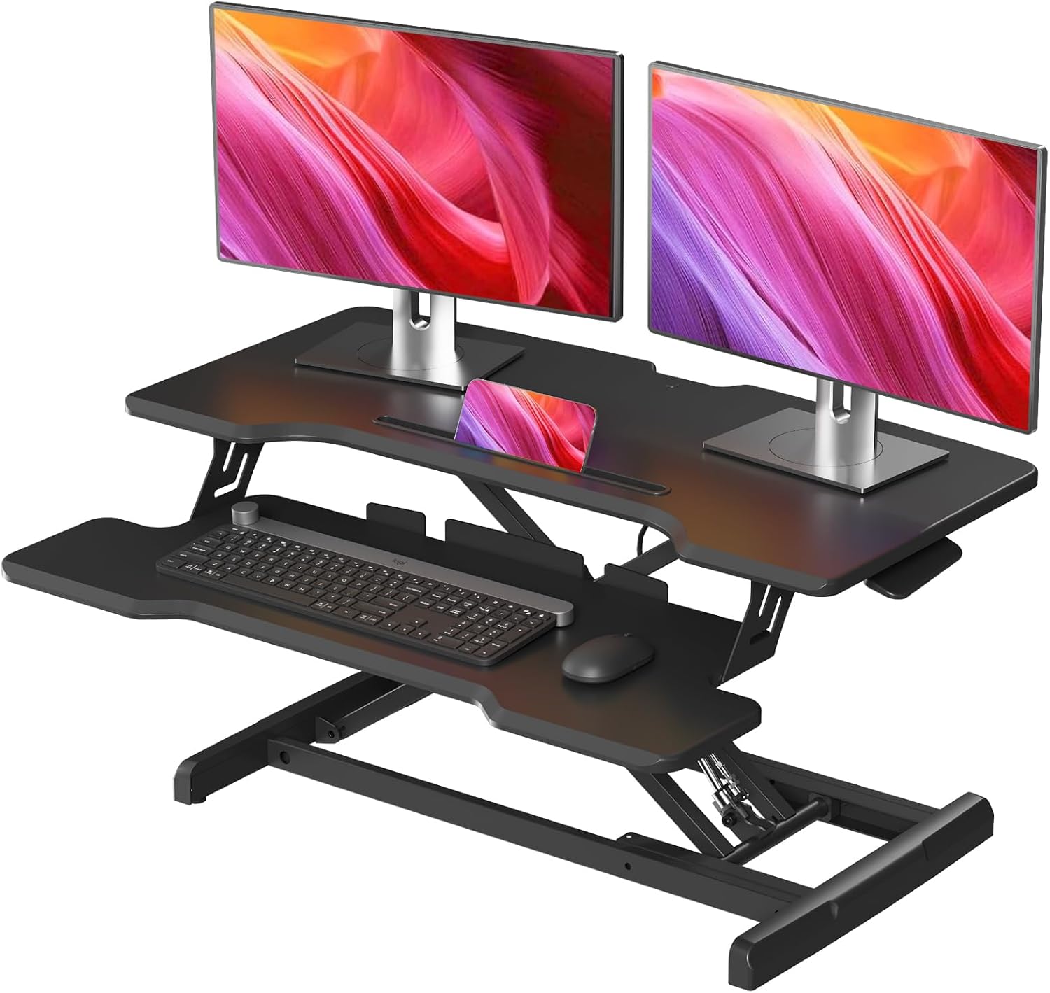 Desk Setup With Keyboard Tray - Standing Desk Converter, Height Adjustable Sit