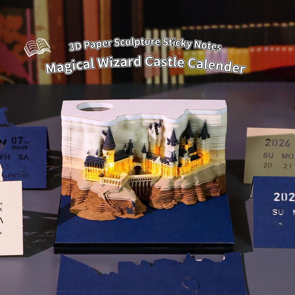 Sticky Memo Holder - Mystical 3D Desk Calendar Pop-Up Castle