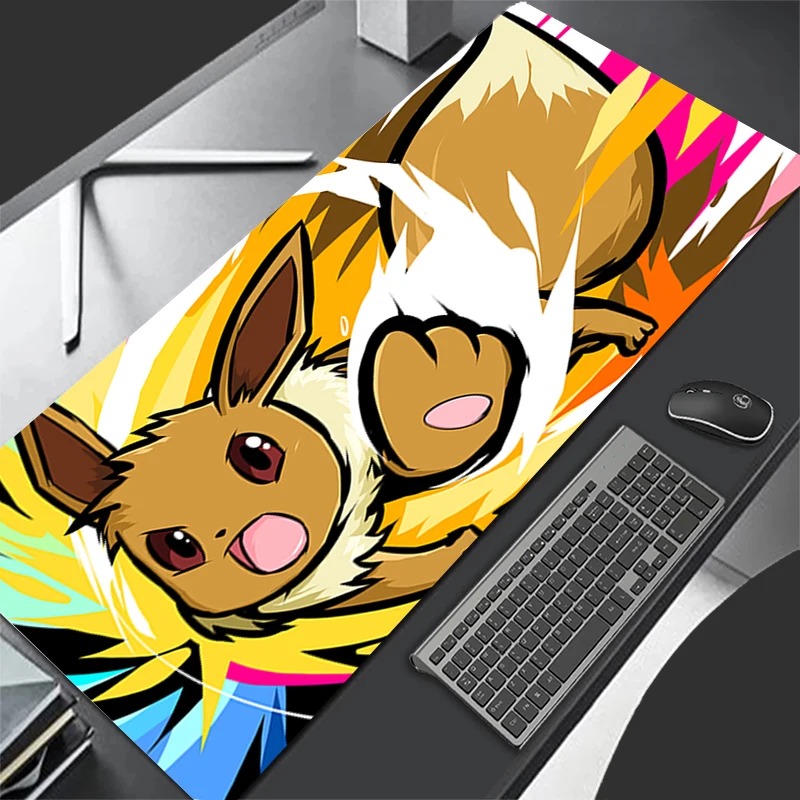 Desk Setup Mat - P-Pokemon Eevee Anime Gaming Mouse Pad,