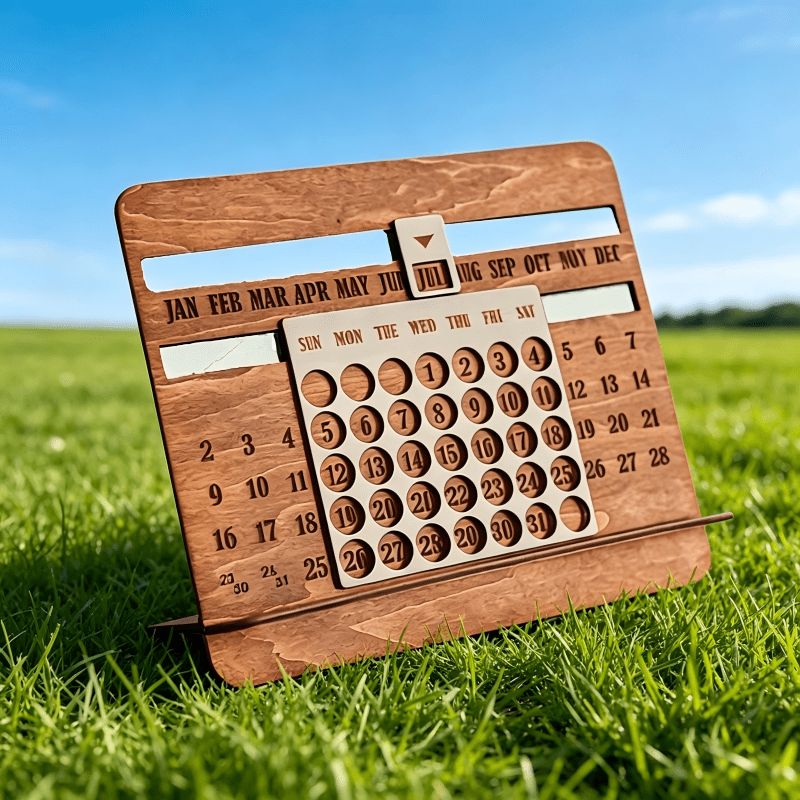 Desk Setup Gadgets - Wooden Perpetual Calendar with Monthly Chart