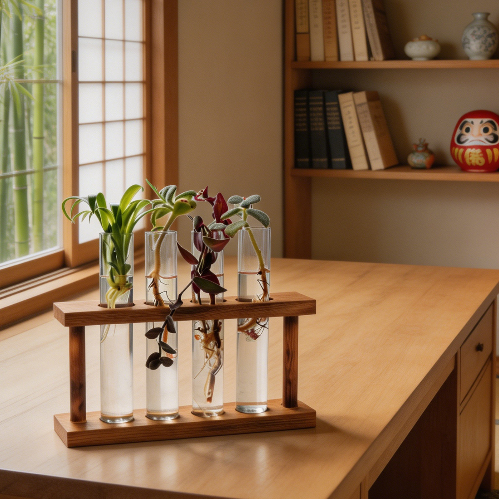 Desk Setup Wood - Wooden Plant Propagation Station with Glass