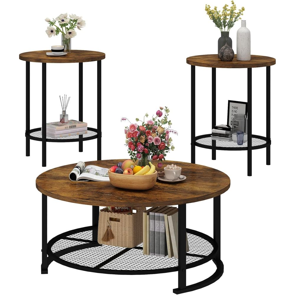 Round Coee Table and End Table - Desk Setup Wood recension och pris