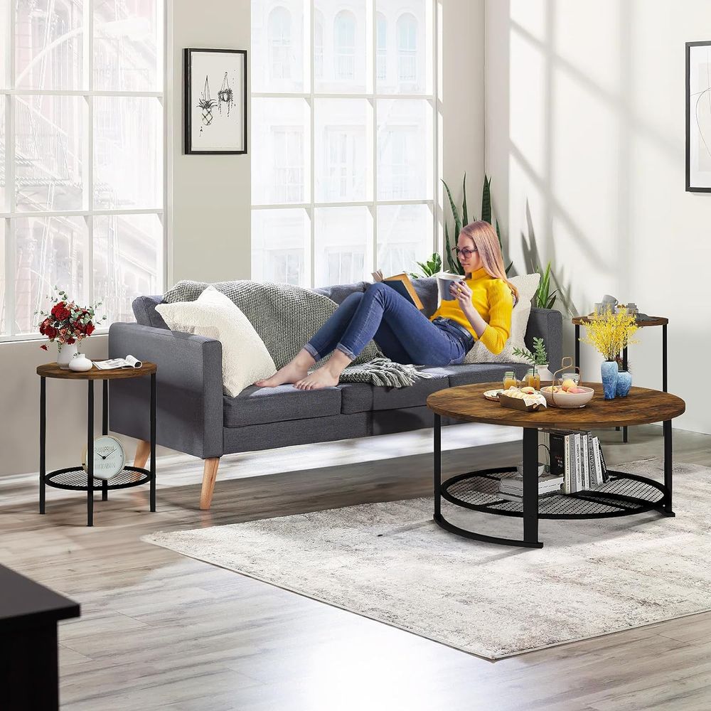Round Coee Table and End Table - Desk Setup Wood recension och pris