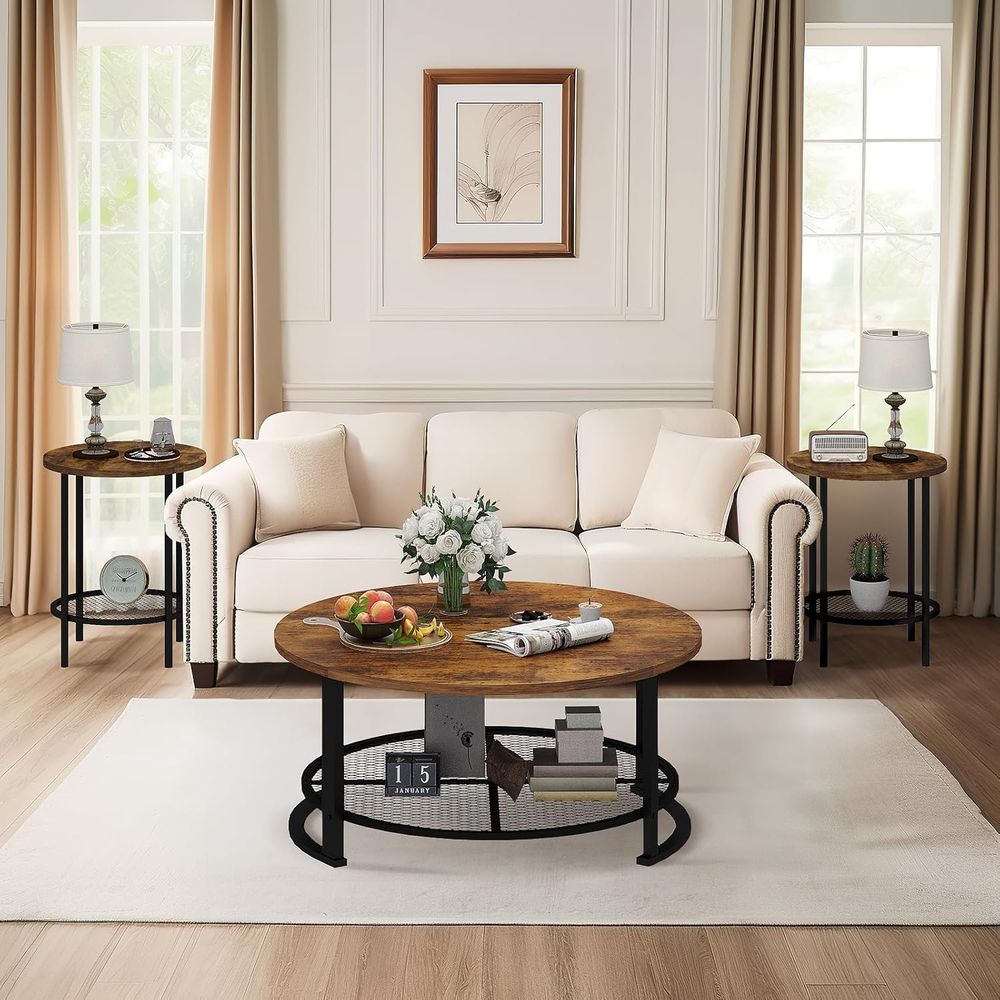 Round Coee Table and End Table - Desk Setup Wood recension och pris
