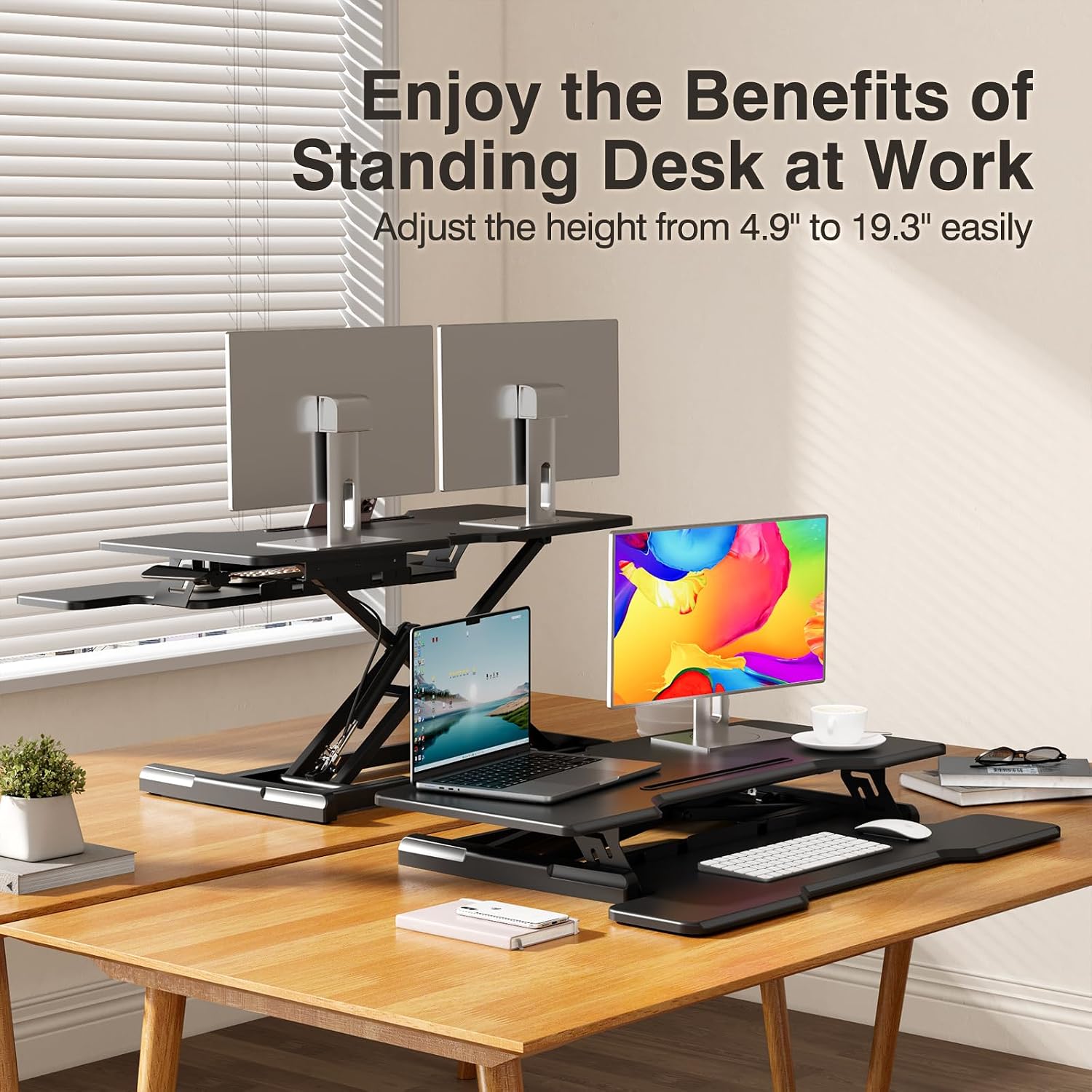 Standing Desk Converter, Heigh - Desk Setup With Keyboard Tray recension och pris