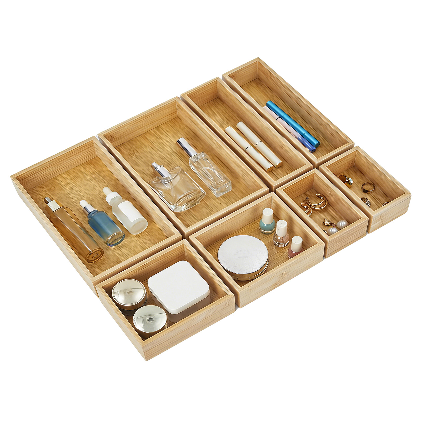 8-Piece Natural Bamboo Drawer  - Drawer Organizer Bamboo recension och pris
