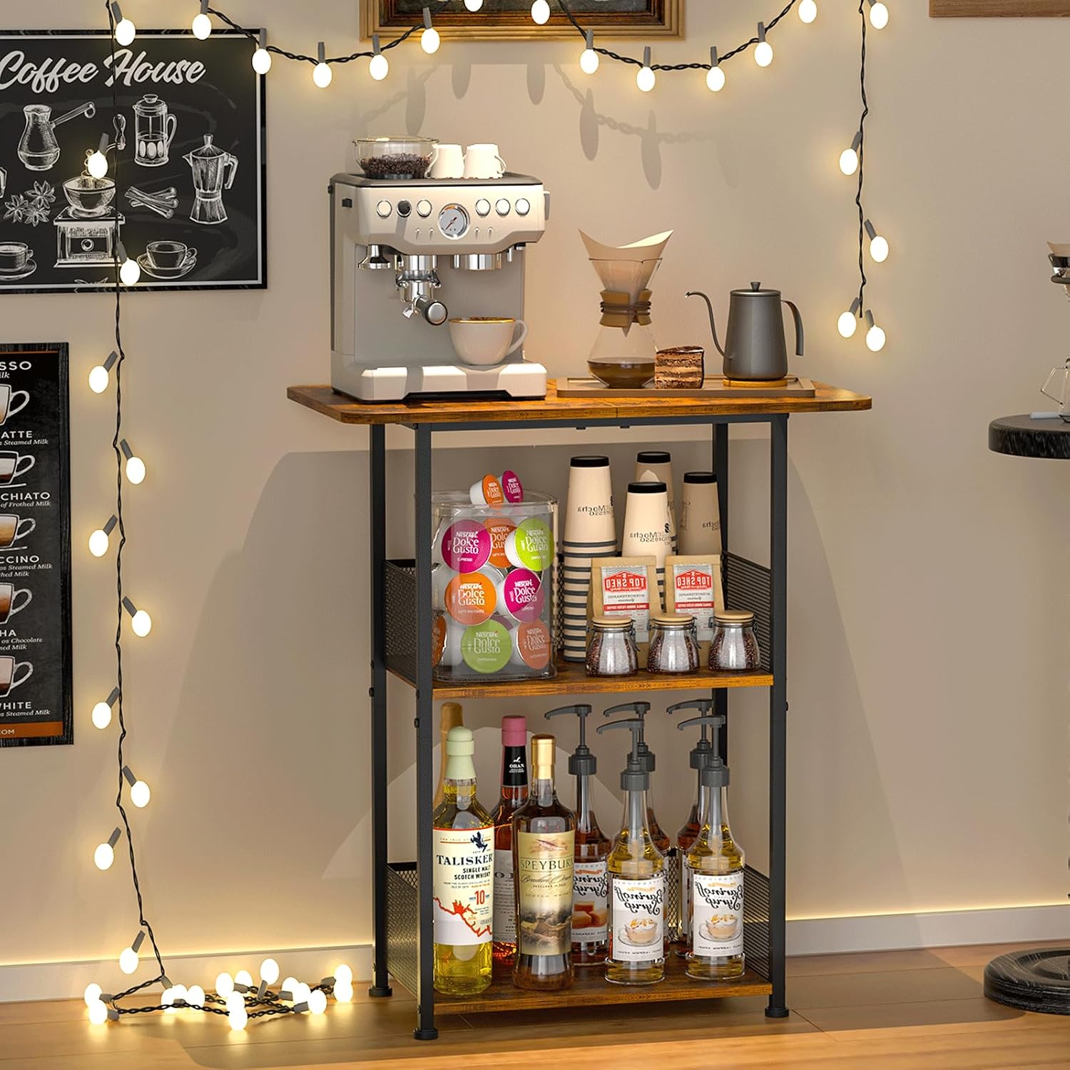 Mini Floor Standing Coffee Bar - Desk Setup Wood recension och pris