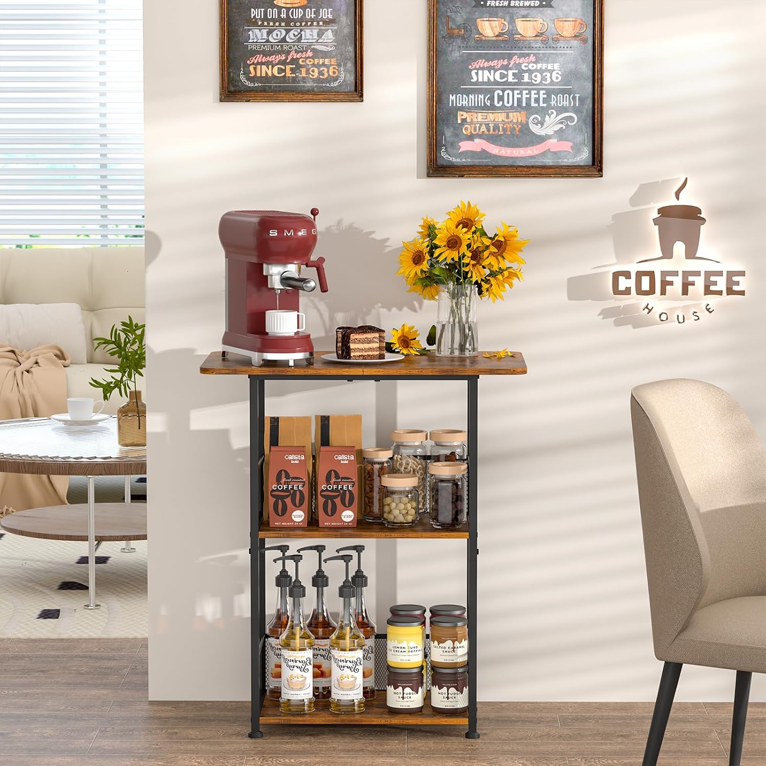 Mini Floor Standing Coffee Bar - Desk Setup Wood recension och pris