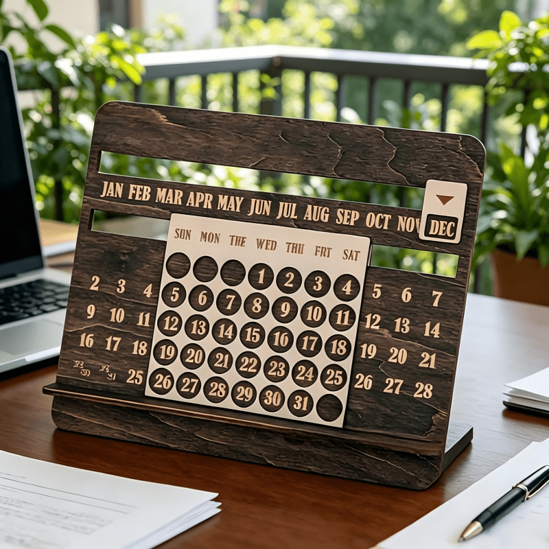 Wooden Perpetual Calendar with - Desk Setup Gadgets recension och pris